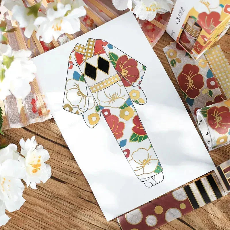 BGM Japanese Kimono Gold Foil Washi Tape -Camellia Washi Tape Kimono 