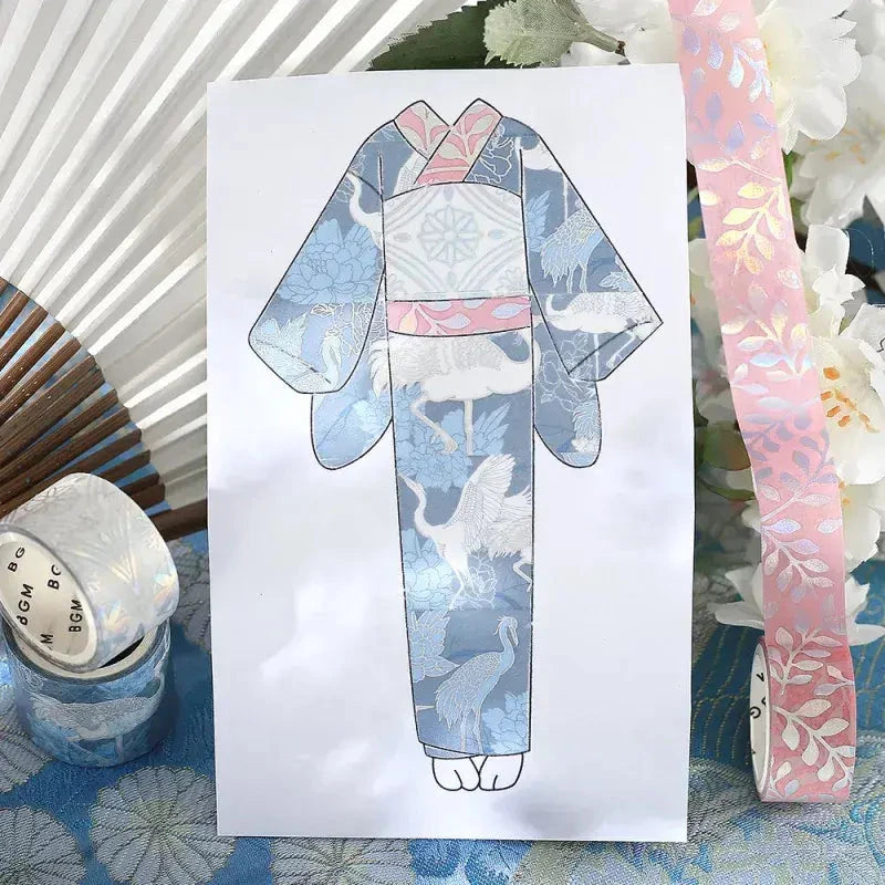 BGM Japanese Kimono Gold Foil Washi Tape - Light Blue Washi Tape Kimono 