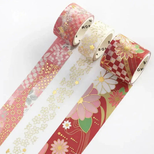 BGM Japanese Kimono Gold Foil Washi Tape - Crimson Washi Tape Kimono 