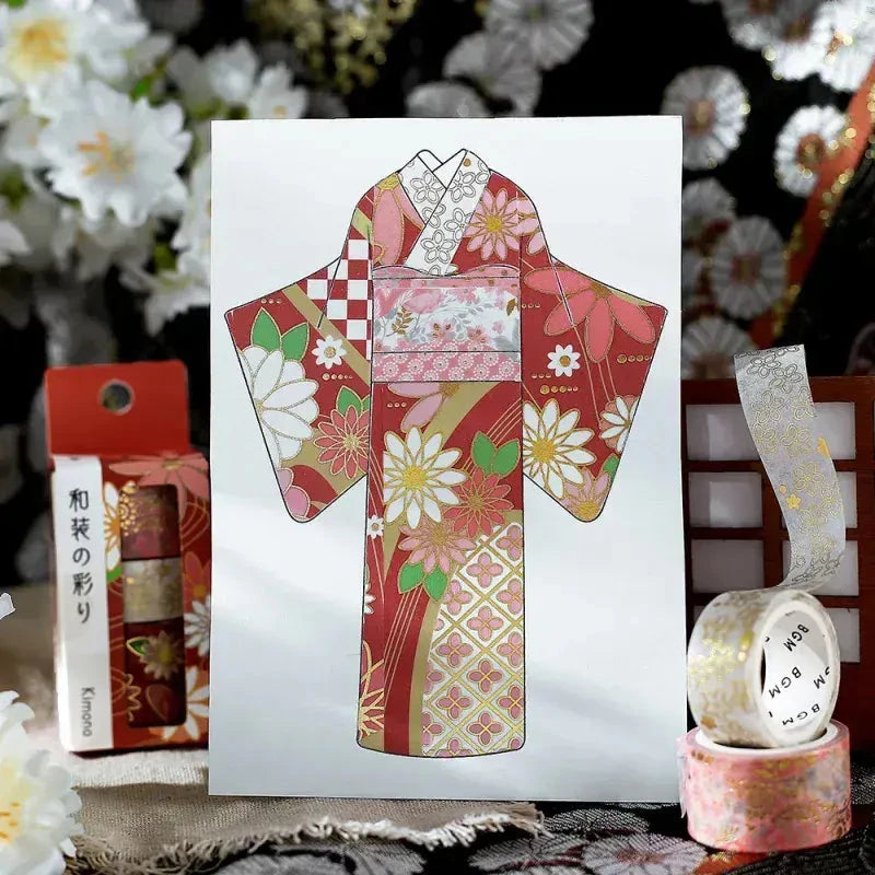 BGM Japanese Kimono Gold Foil Washi Tape - Crimson Washi Tape Kimono 
