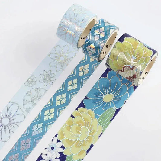 BGM Japanese Kimono Gold Foil Washi Tape - Blue Washi Tape Kimono 