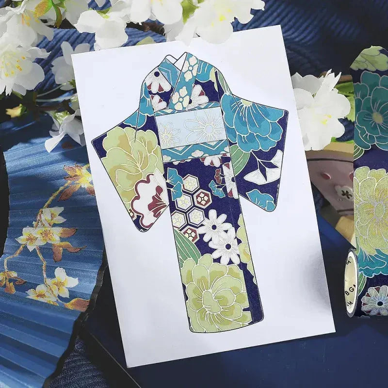BGM Japanese Kimono Gold Foil Washi Tape - Blue Washi Tape Kimono 