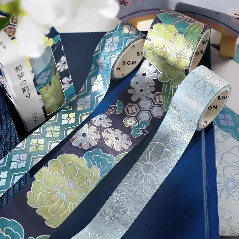 BGM Japanese Kimono Gold Foil Washi Tape - Blue Washi Tape Kimono 