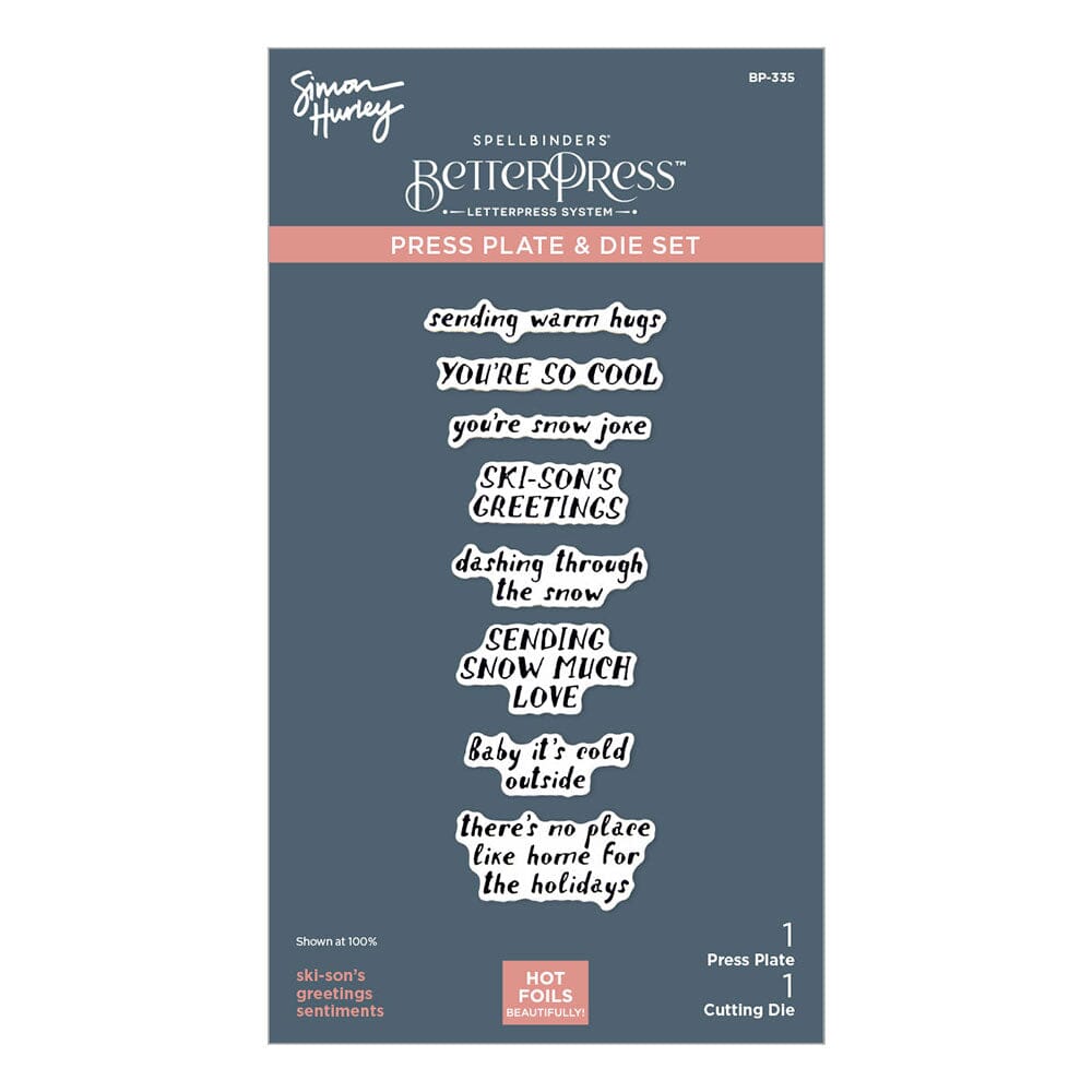 Simon Hurley Spellbinders Ski-Son's Greetings Sentiments Press Plate & Die Set Cutting Dies Simon Hurley 