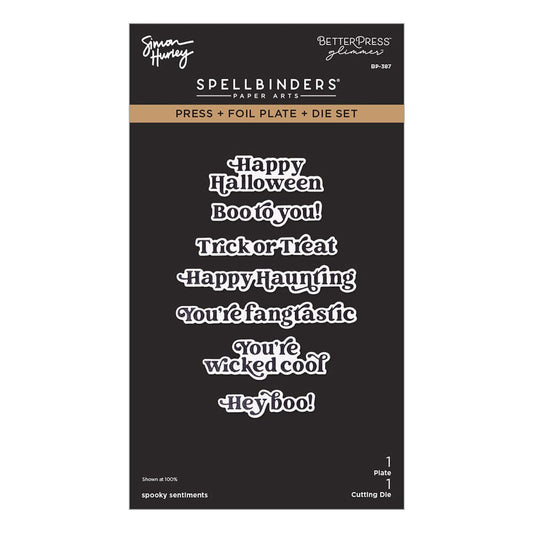 Simon Hurley create. Spellbinders Spooky Sentiments Hot Foil Plate & Die Cutting Dies Simon Hurley 