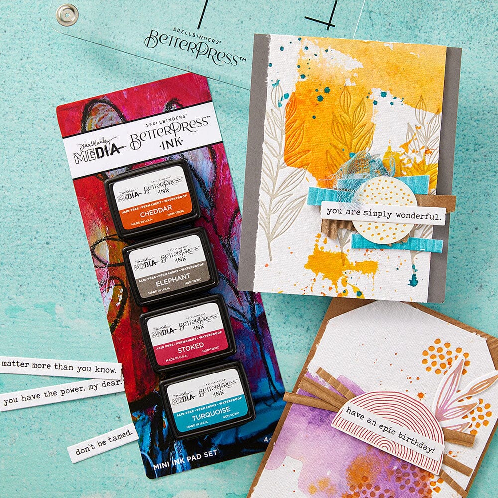 Lot Mini Cartouches D'Encre Happy BetterPress Par Dina Wakley - 4 Couleurs Pour Système Letterpress