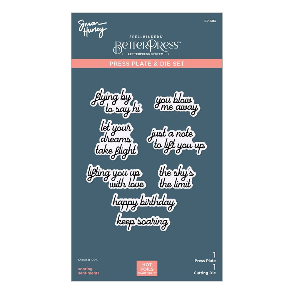 Simon Hurley Spellbinders Soaring Sentiments Press Plate & Die Set Cutting Dies Simon Hurley 