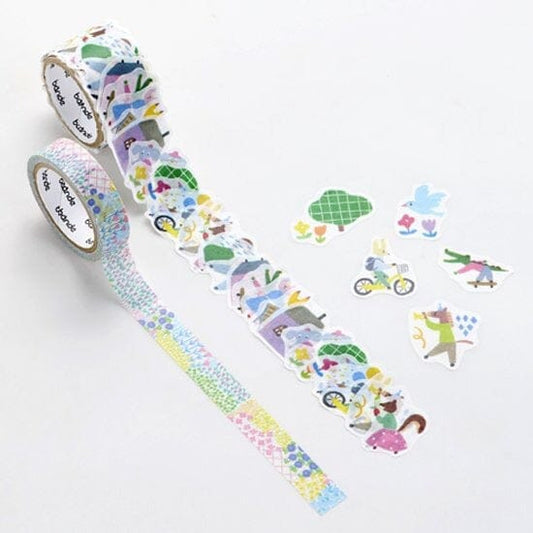 Bande Washi Roll Sticker and Masking Tape - Animal Town and Flower Garden Washi Tape Bande 