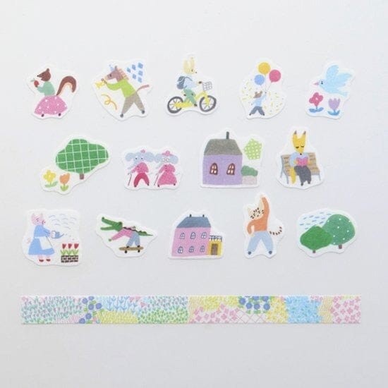 Bande Washi Roll Sticker and Masking Tape - Animal Town and Flower Garden Washi Tape Bande 