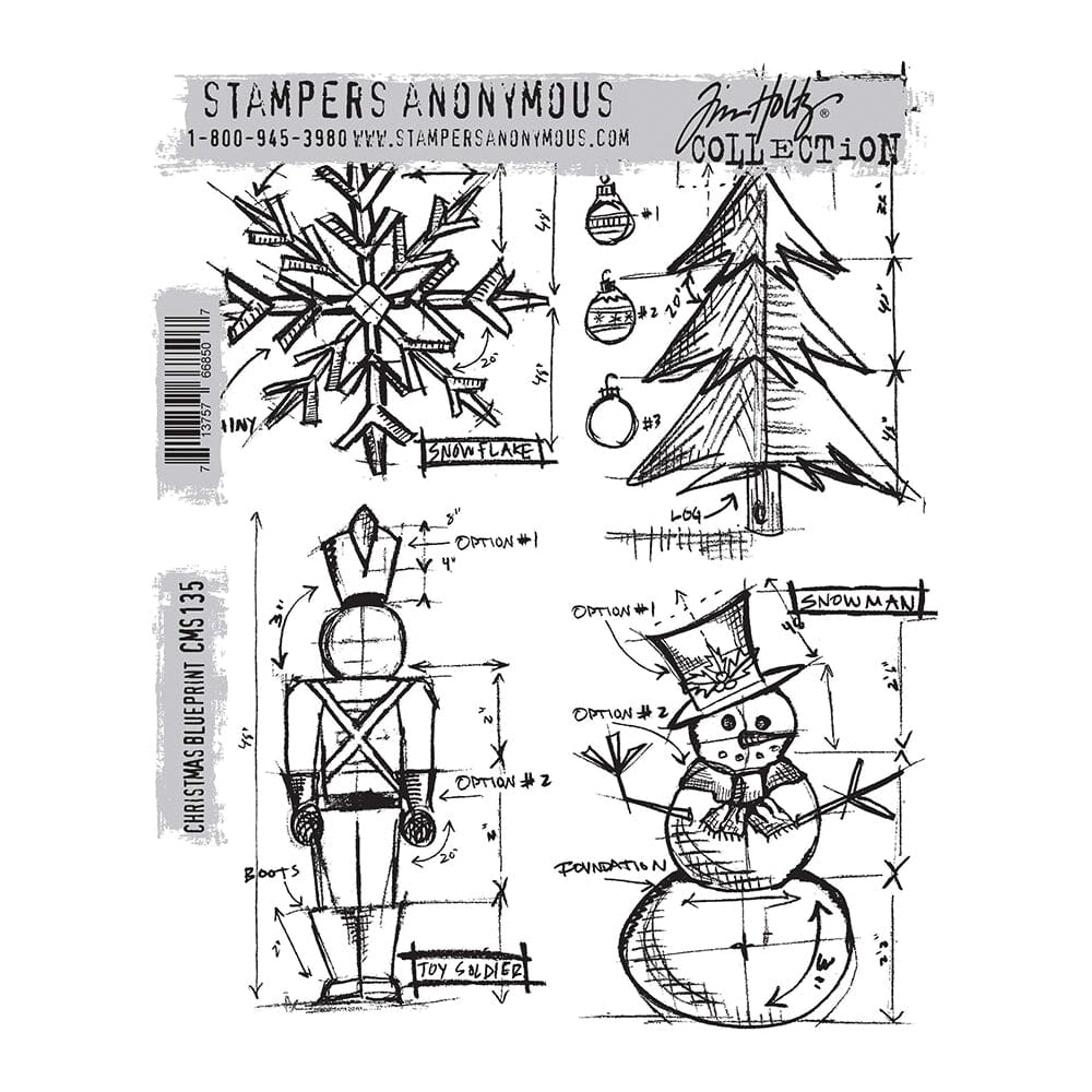 Tim Holtz Stampers Anonymous Cling Mount Stamp Christmas Blueprint Stampers Anonymous Tim Holtz Other 