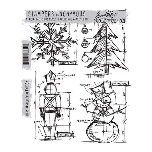 Tim Holtz Stampers Anonymous Cling Mount Stamp Christmas Blueprint Stampers Anonymous Tim Holtz Other 