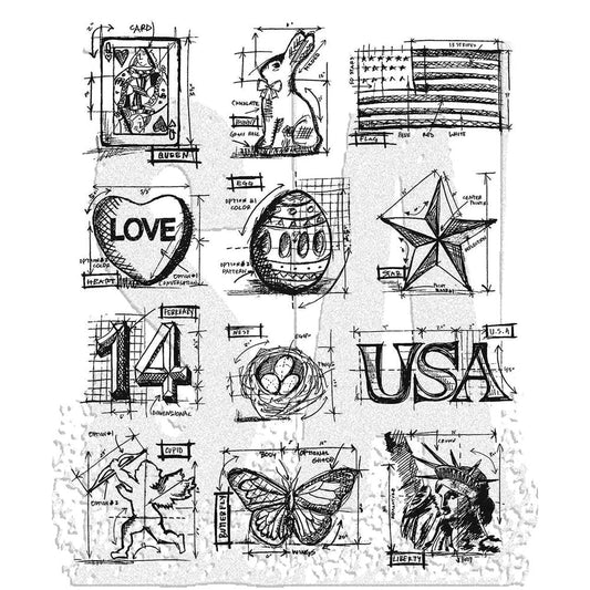 Tim Holtz Stampers Anonymous Cling Mount Stamp Mini Blueprints #2 Stampers Anonymous Tim Holtz Other 