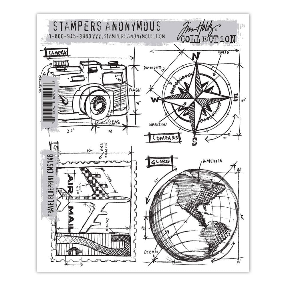 Tim Holtz Stampers Anonymous Cling Mount Stamp Travel Blueprint Stampers Anonymous Tim Holtz Other 