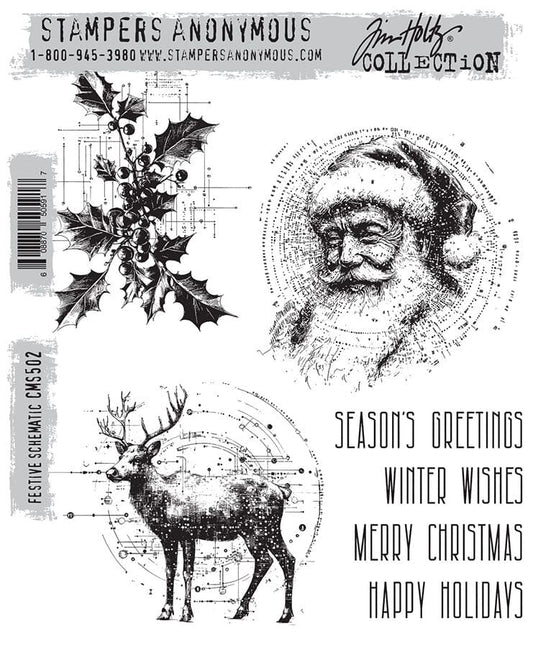 Tim Holtz Stampers Anonymous Cling Mount Stamp Festive Schematic Stampers Anonymous Tim Holtz Other 