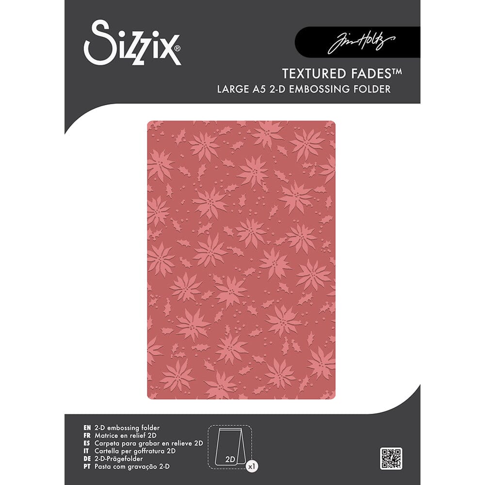 Tim Holtz® Alterations by Sizzix 2D Texture Fades A5 Embossing Folder - Vault Holly Poinsettia Cutting Dies Tim Holtz Other 