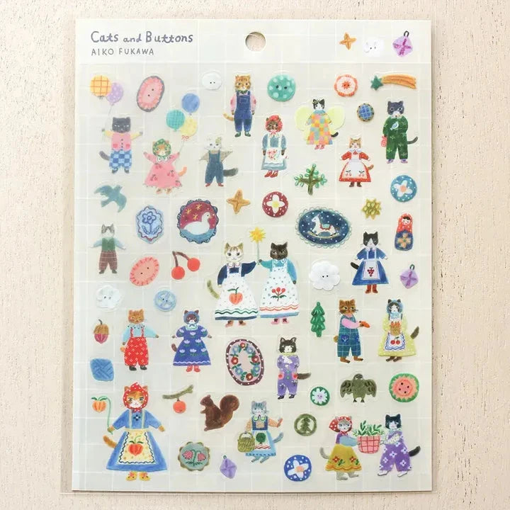 Cozyca Aiko Fukawa Sticker Sheet - Cats and Buttons Surfaces Cozyca 