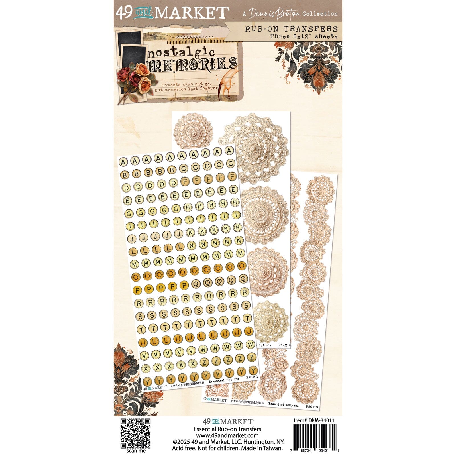 49 and Market Nostalgic Memories - 6X12 Essentials Rub-on Transfer Set Surfaces 49 and Market 