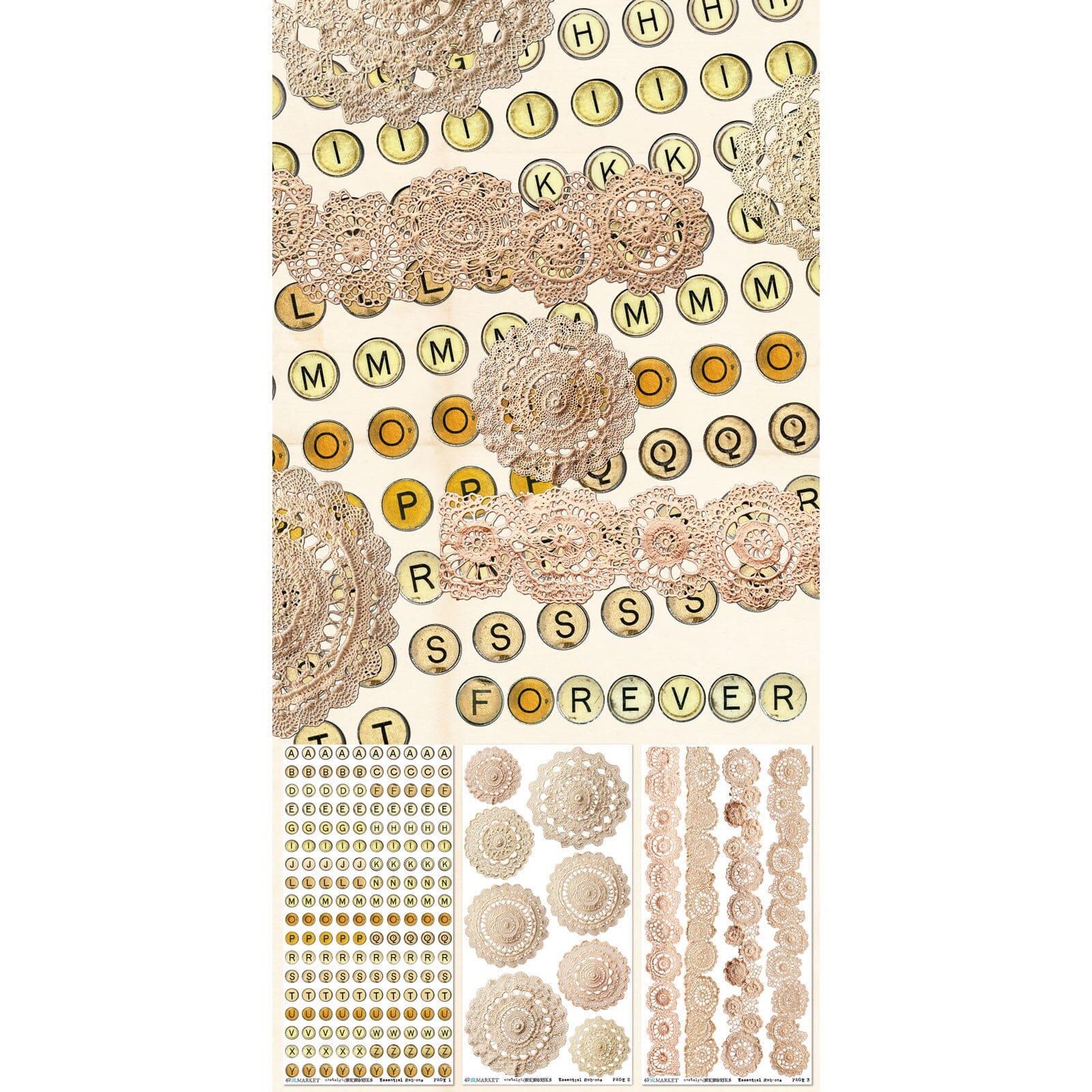 49 and Market Nostalgic Memories - 6X12 Essentials Rub-on Transfer Set Surfaces 49 and Market 