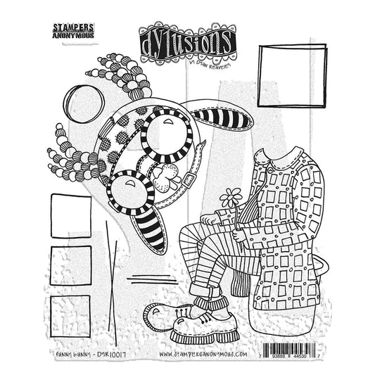 Dylusions Stampers Anonymous Cling Mount Stamp Funny Bunny Stamps Dylusions 