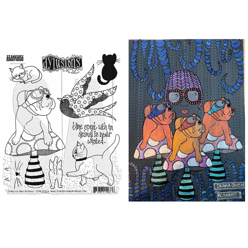 Dylusions Stampers Anonymous Cling Mount Stamp Churchill and Friends Stamps Dylusions 