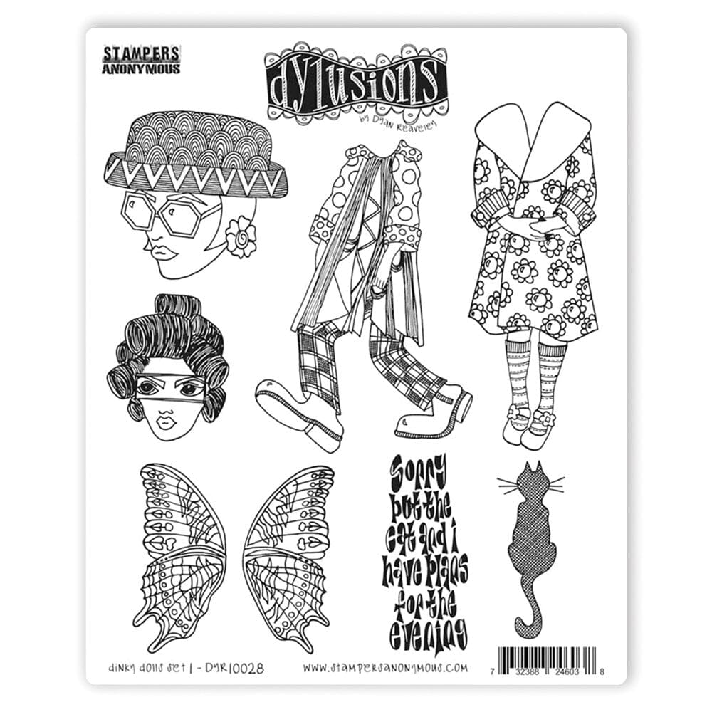 Dylusions Stampers Anonymous Cling Mount Stamp Dinky Dolls Set #1 Stamps Dylusions 