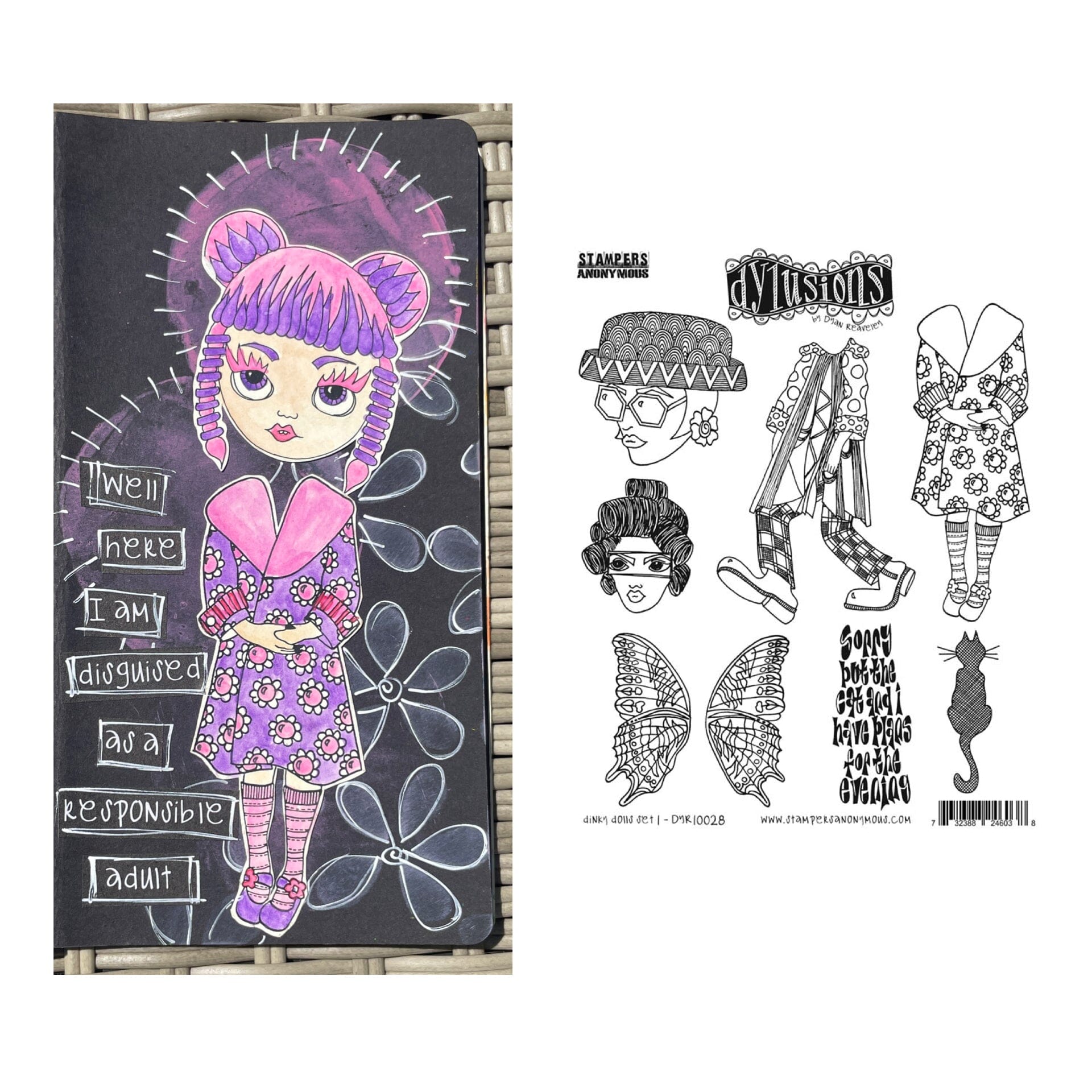 Dylusions Stampers Anonymous Cling Mount Stamp Dinky Dolls Set #1 Stamps Dylusions 