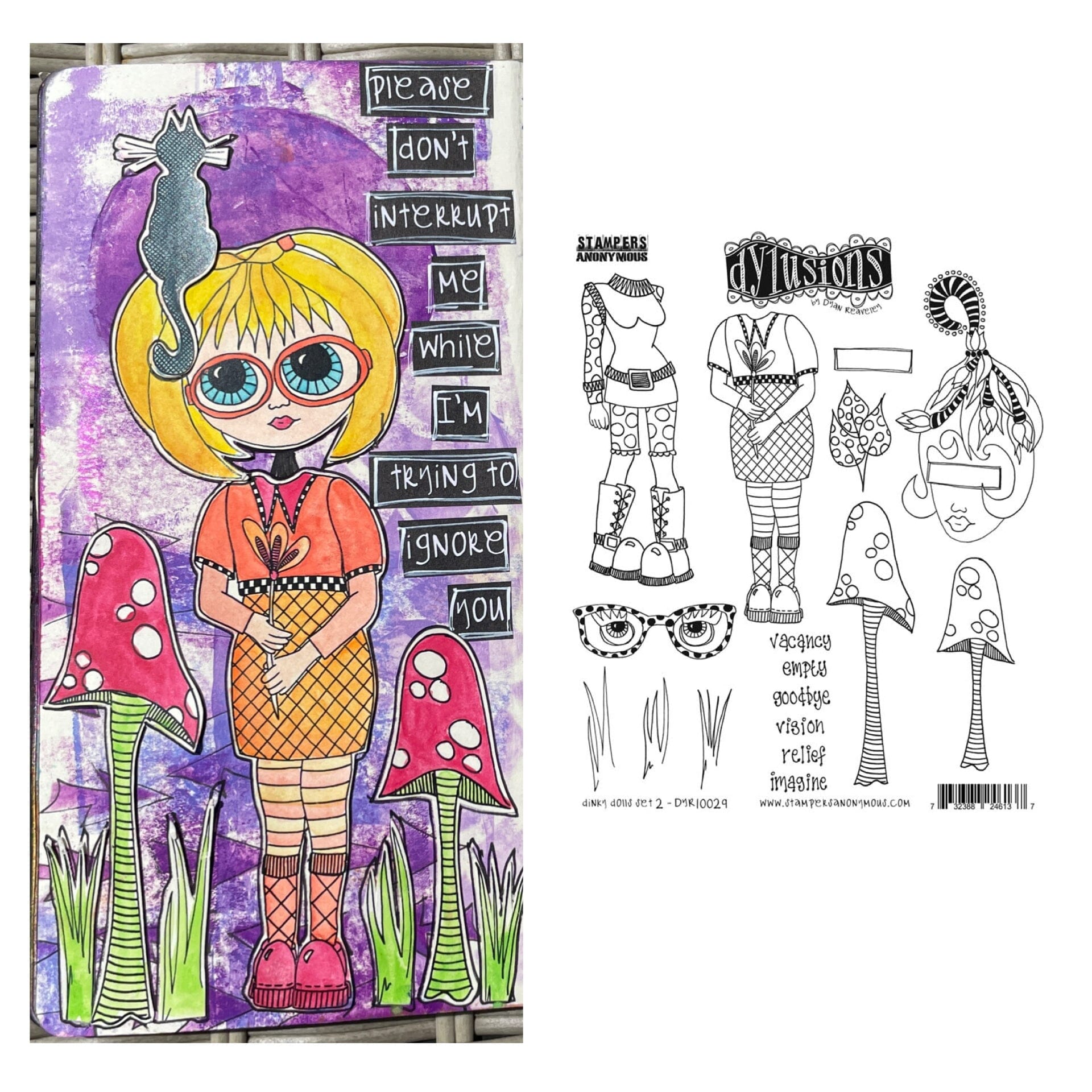 Dylusions Stampers Anonymous Cling Mount Stamp Dinky Dolls Set #2 Stamps Dylusions 