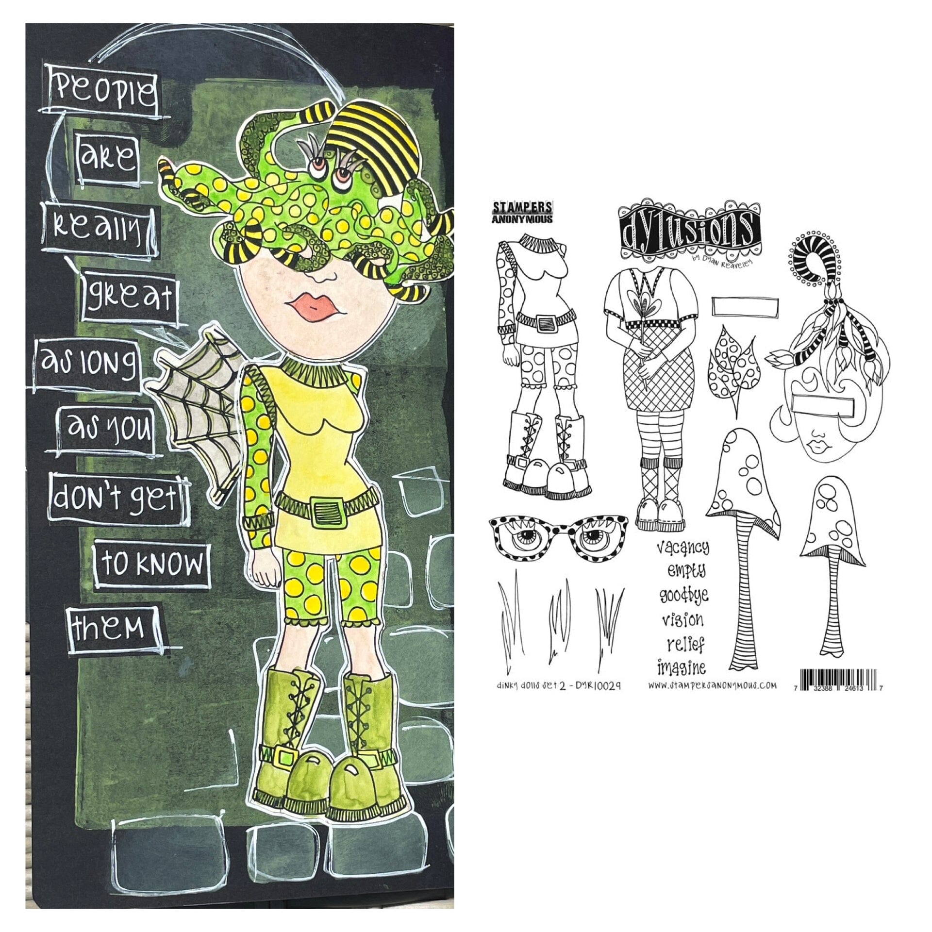 Dylusions Stampers Anonymous Cling Mount Stamp Dinky Dolls Set #2 Stamps Dylusions 