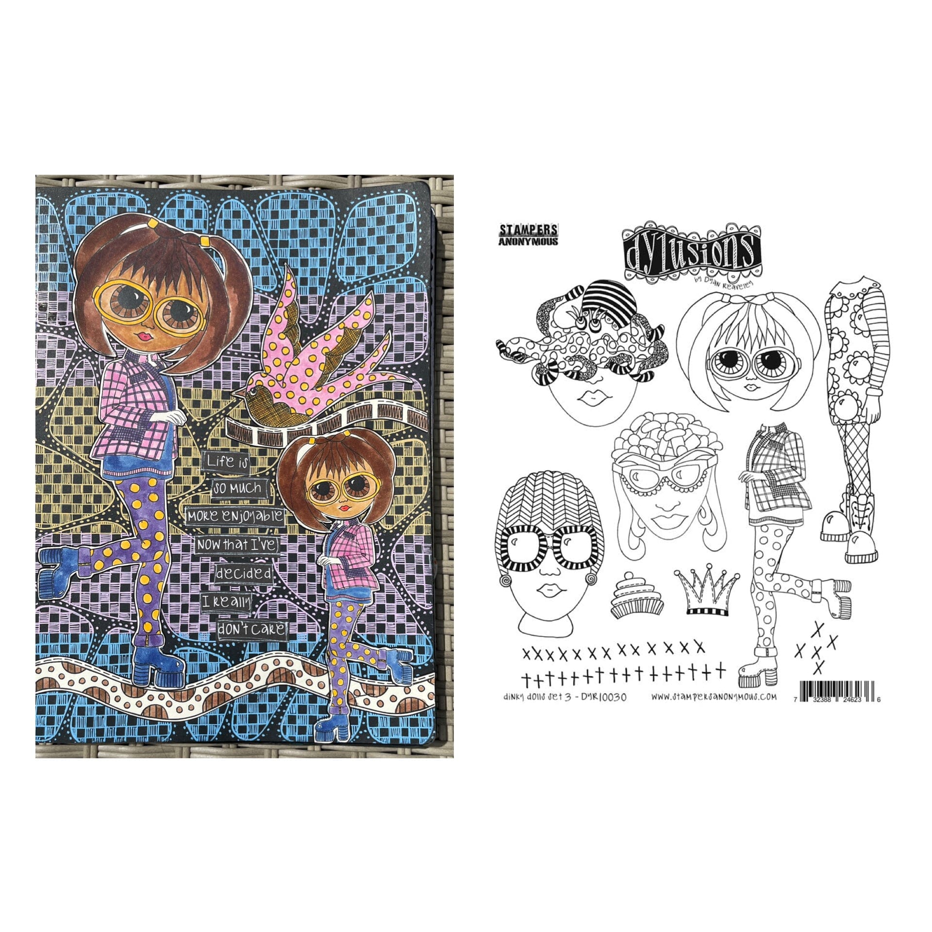 Dylusions Stampers Anonymous Cling Mount Stamp Dinky Dolls Set #3 Stamps Dylusions 