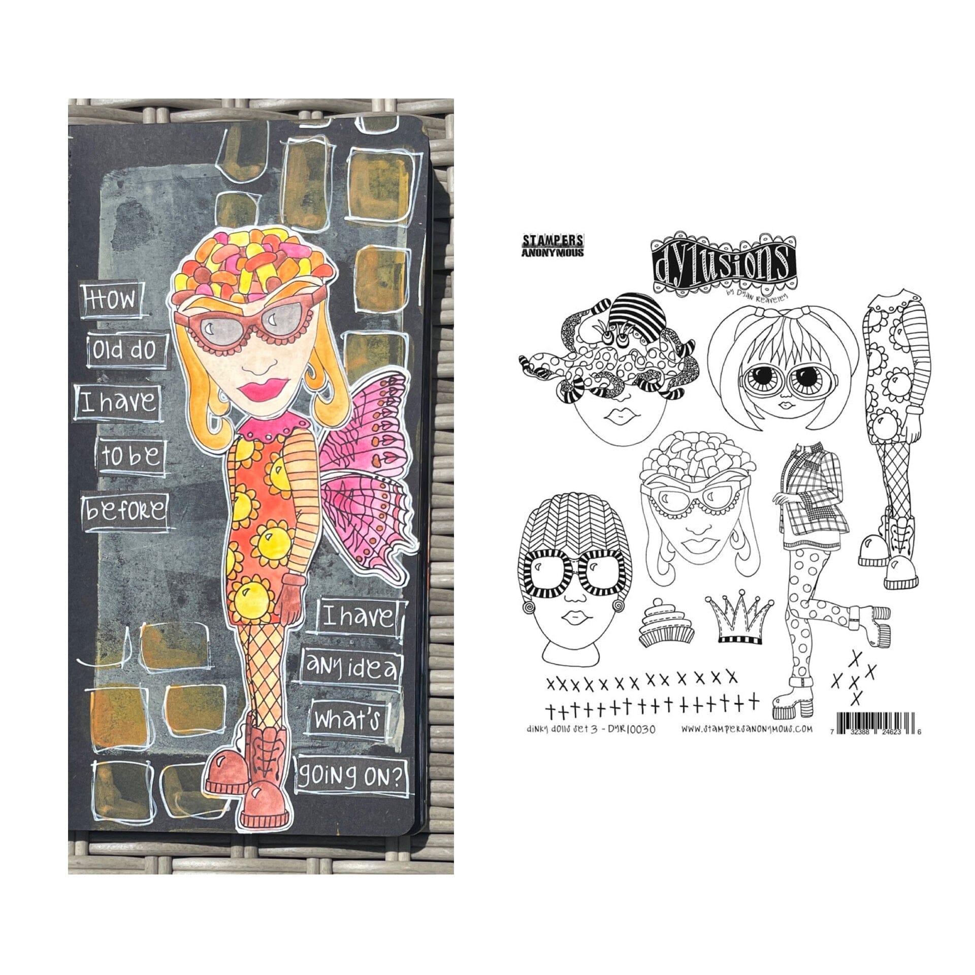 Dylusions Stampers Anonymous Cling Mount Stamp Dinky Dolls Set #3 Stamps Dylusions 