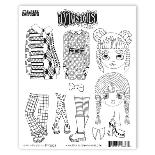 Dylusions Stampers Anonymous Cling Mount Stamp Dinky Dolls Set #4 Stamps Dylusions 