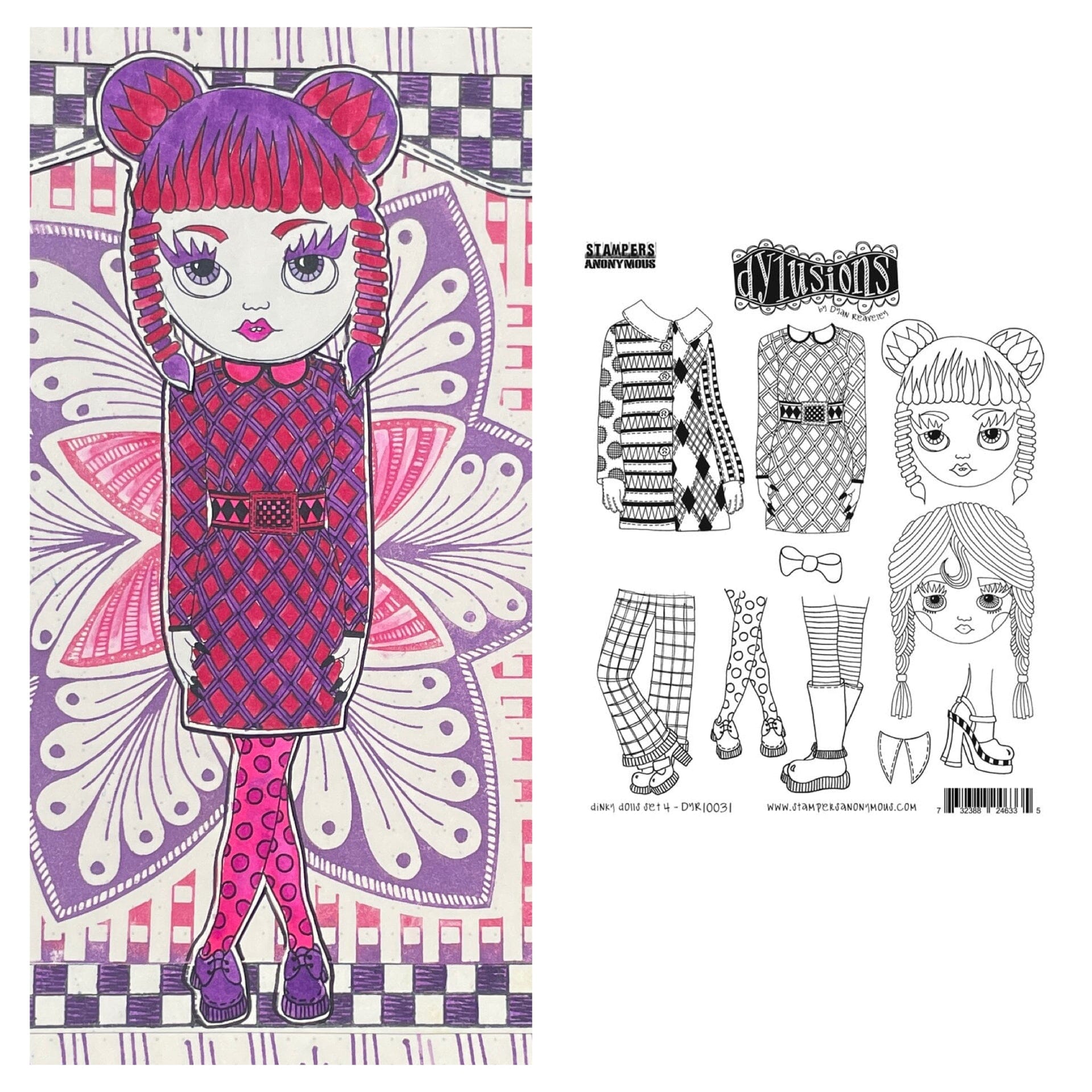 Dylusions Stampers Anonymous Cling Mount Stamp Dinky Dolls Set #4 Stamps Dylusions 
