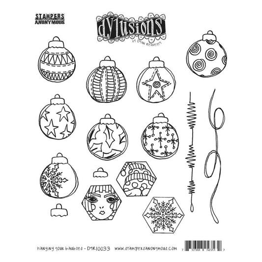 Dylusions Stampers Anonymous Cling Mount Stamp Hanging Your Baubles Stamps Dylusions 