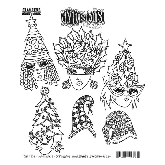 Dylusions Stampers Anonymous Cling Mount Stamp Dinky Christmas Heads Stamps Dylusions 