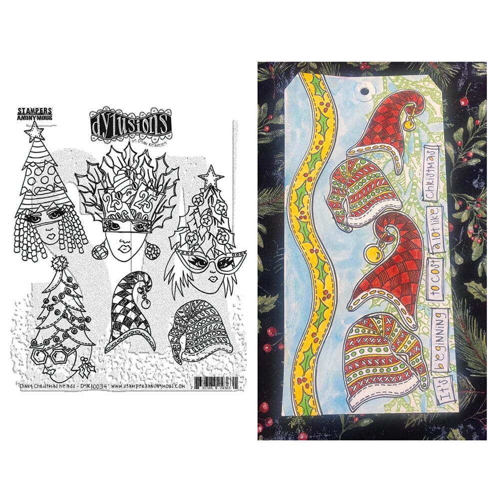 Dylusions Stampers Anonymous Cling Mount Stamp Dinky Christmas Heads Stamps Dylusions 