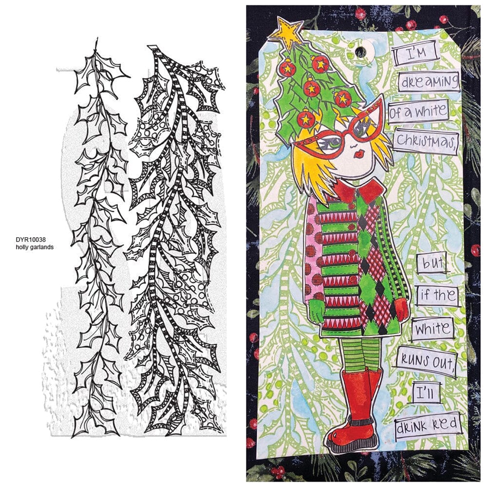 Dylusions Stampers Anonymous Cling Mount Stamp Holly Garlands Stamps Dylusions 