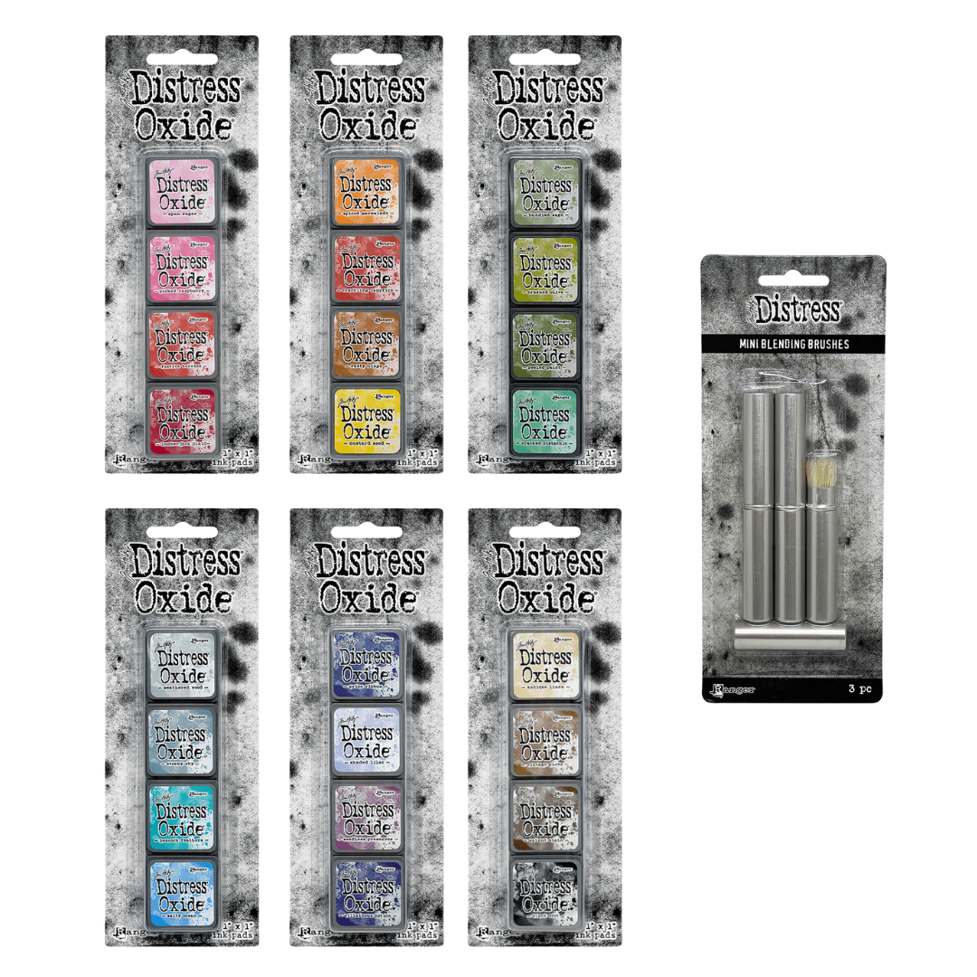 Tim Holtz Distress® Mini Oxide® Ink Pads & Blending Brush Bundle Ink Pad Distress 