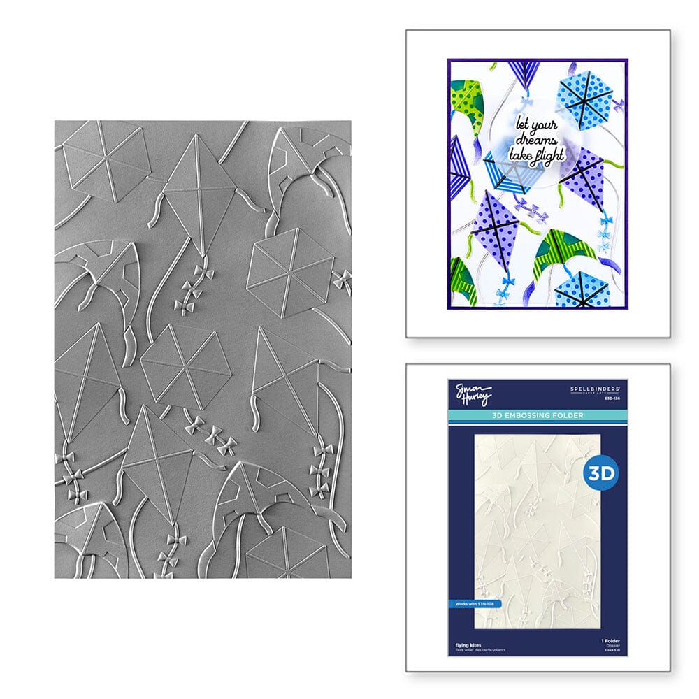Simon Hurley Spellbinders Flying Kites 3D Embossing Folder Cutting Dies Simon Hurley 