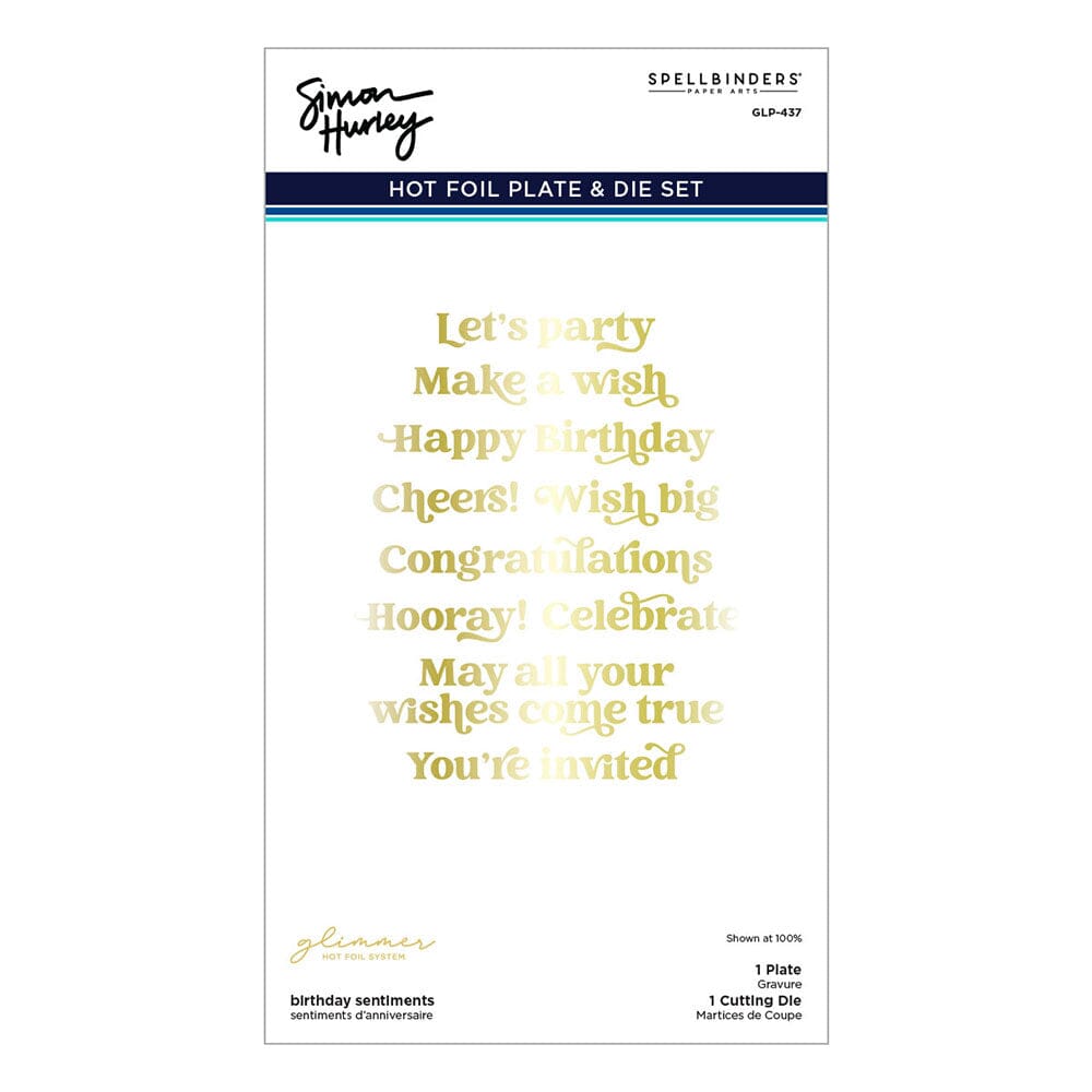 Simon Hurley Spellbinders Birthday Sentiments Glimmer Hot Foil Plate & Die Set Cutting Dies Simon Hurley 