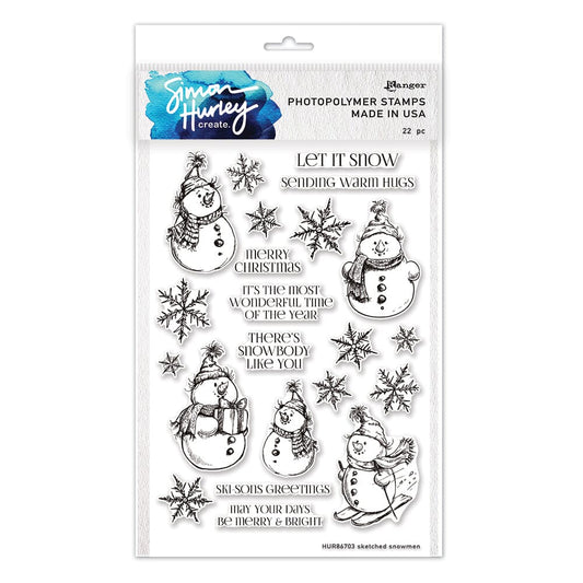 Simon Hurley create. Photopolymer Stamp Sketched Snowmen Stamps Simon Hurley 