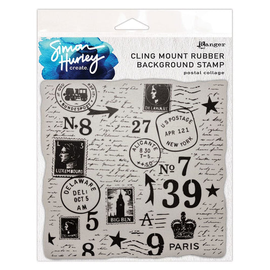 Simon Hurley create. Cling Mount Rubber Background Stamp - Postal Collage Stamps Simon Hurley 