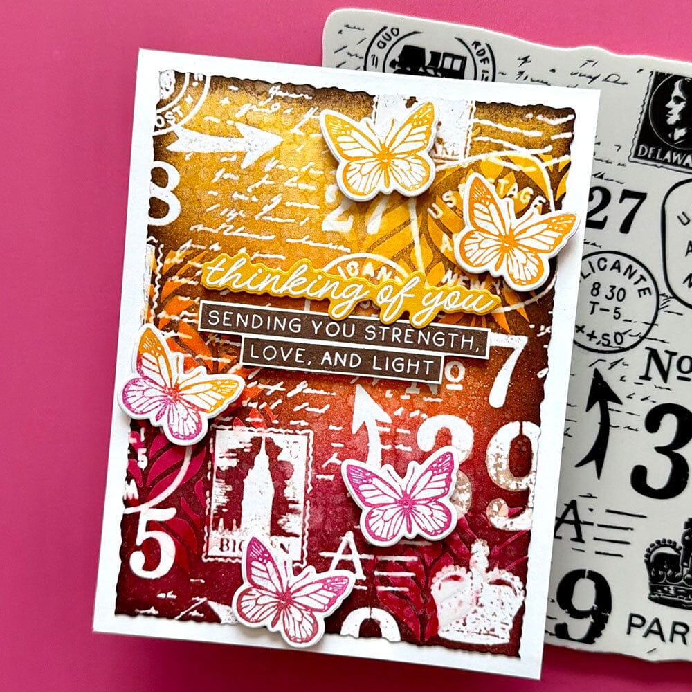 Simon Hurley create. Cling Mount Rubber Background Stamp - Postal Collage Stamps Simon Hurley 