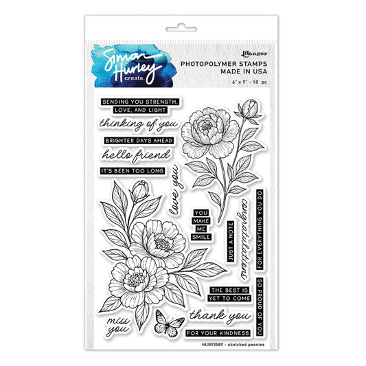 Simon Hurley create. Photopolymer Stamp Sketched Peonies Stamps Simon Hurley 