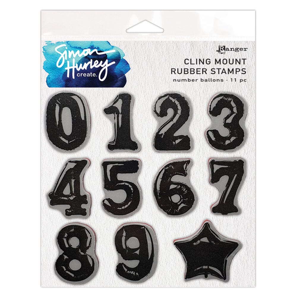 Simon Hurley create. Cling Mount Rubber Background Stamp - Number Balloons Stamps Simon Hurley 