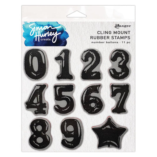 Simon Hurley create. Cling Mount Rubber Background Stamp - Number Balloons Stamps Simon Hurley 