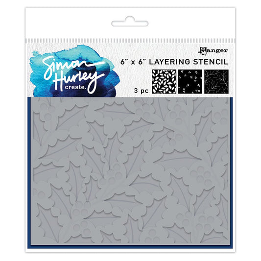 Simon Hurley create. Layering Stencil Festive Holly, 3pcs Stencil Simon Hurley 