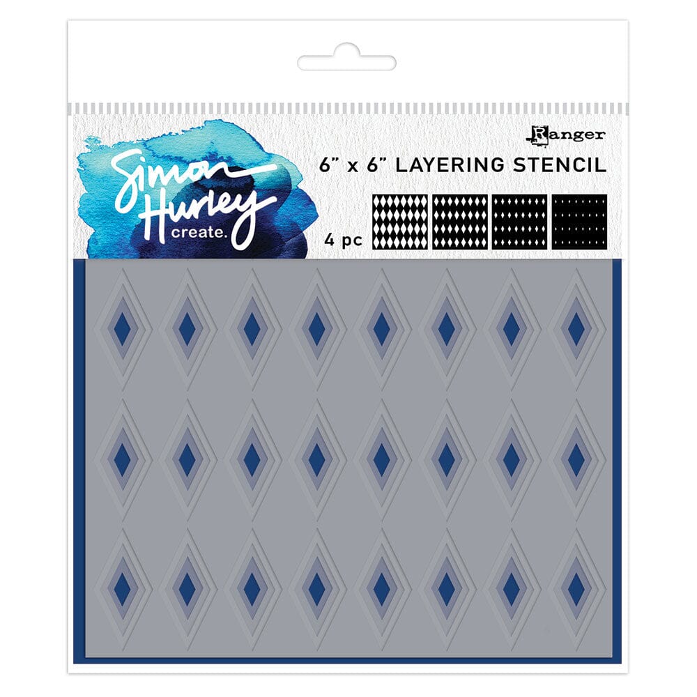 Simon Hurley create. Layering Stencil Diamonds, 4pcs Stencil Simon Hurley 