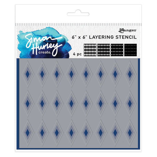 Simon Hurley create. Layering Stencil Diamonds, 4pcs Stencil Simon Hurley 