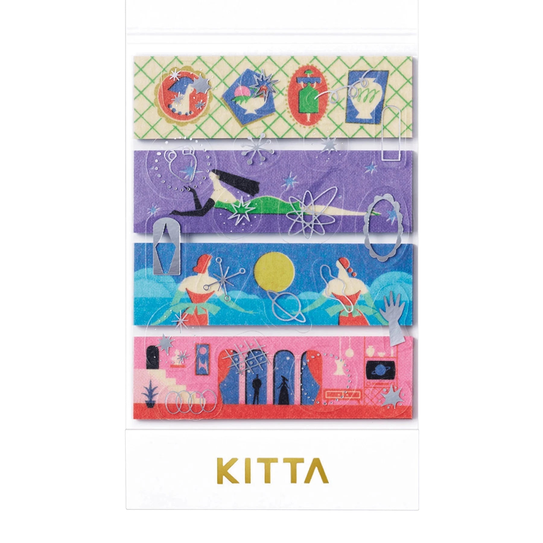 Hitotoki Kitta Washi Tape - Collage Waxy (Silver Foil) Washi Tape King Jim 