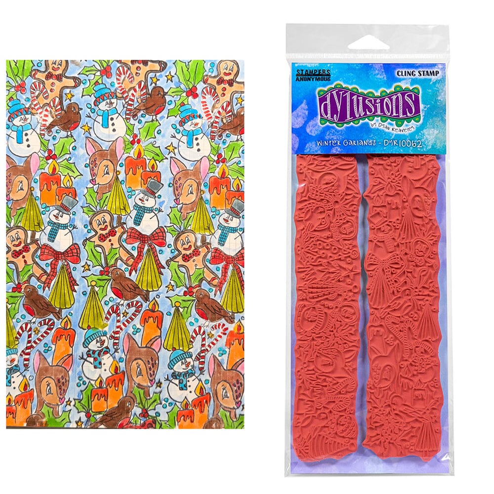 Dylusions Stampers Anonymous Cling Mount Stamp Winter Garlands Stamps Dylusions 